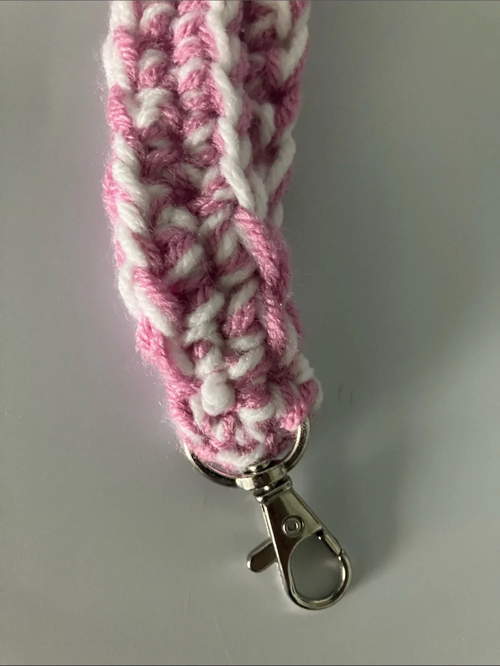 Handmade Pink and White Crochet Keychain Wristlet key Holder